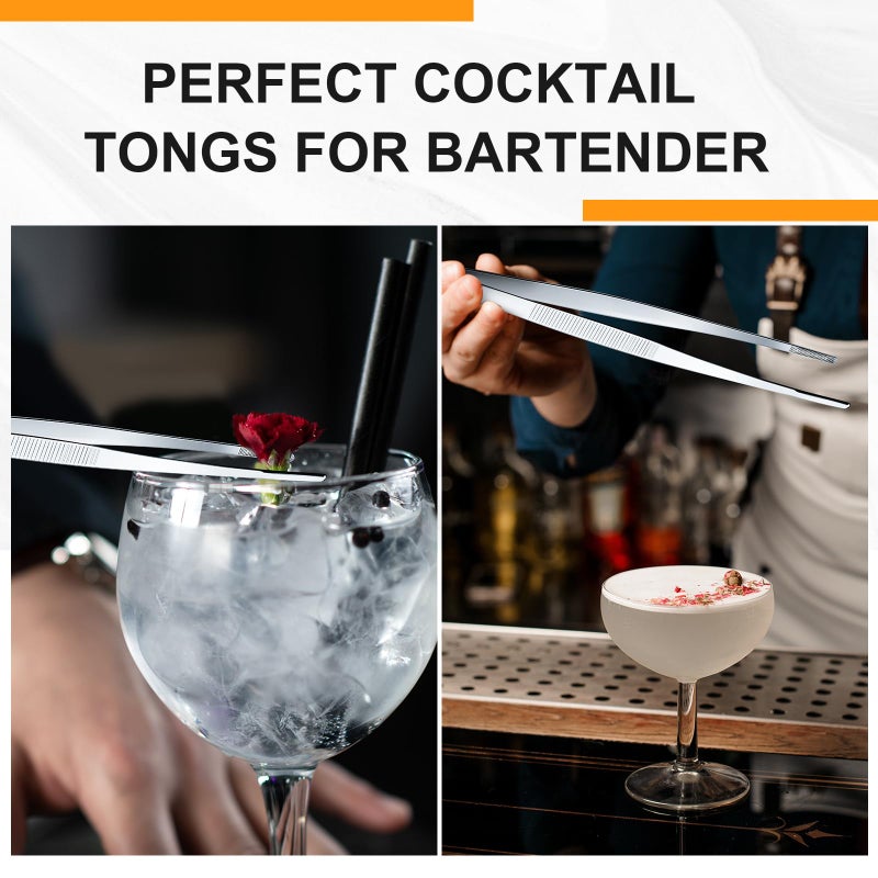 Yaomiao 4 Packs 12 Inch Bar Tweezers Silver Cocktail Tongs Long Garnish Tweezers Stainless Steel Bartender Kitchen Cooking Tongs for Cocktail Food Fruit Korean BBQ Bartender Chef, Multi-use - Image 4